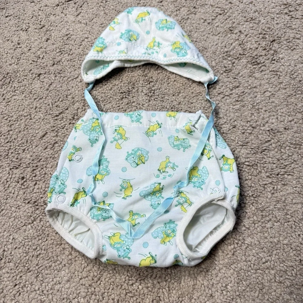 Carters Hat & Diaper Cover Set Baby Boy 6-12 Months Cartoon Cotton Retro 80s VTG